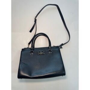 Kate Spade New York Black Pebbled Leather Satchel Crossbody Bag Silver Hardware